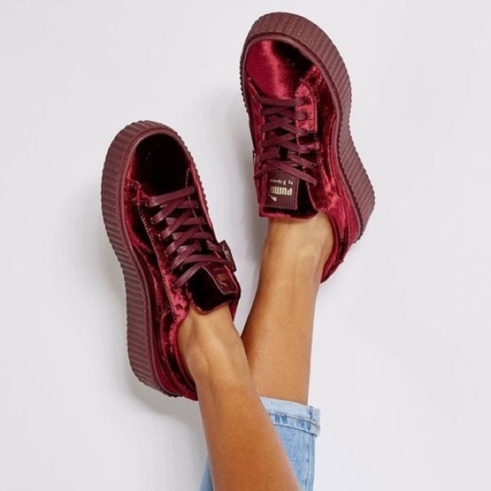 Puma X Fenty Burgundy Velvet Creepers Shoes 8.5